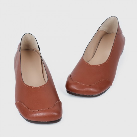 Stylish Round Toe Slip On Flat Shoe for Women - Brown |image