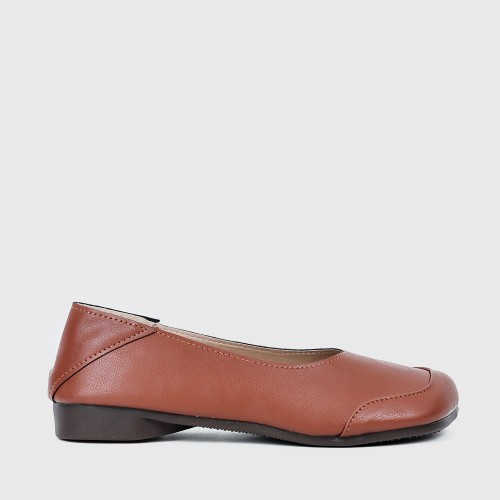 Stylish Round Toe Slip On Flat Shoe for Women - Brown |image
