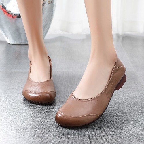 Stylish Round Toe Slip On Flat Shoe for Women - Brown |image