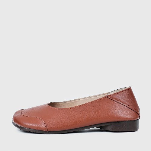 Stylish Round Toe Slip On Flat Shoe for Women - Brown |image