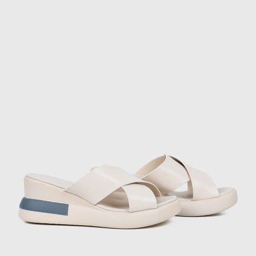 Open Toe Casual Slip On Wedge Slipper for Women - White |image