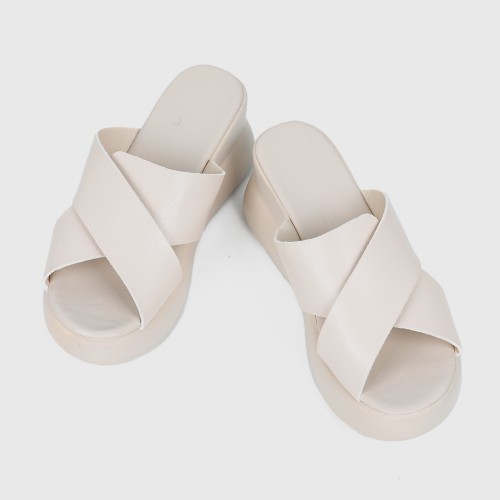 Open Toe Casual Slip On Wedge Slipper for Women - White |image