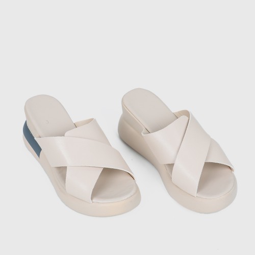 Open Toe Casual Slip On Wedge Slipper for Women - White |image