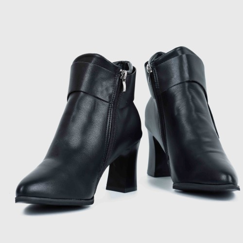 Stylish Belt Buckle High Heeled Boots for Women - Black |image