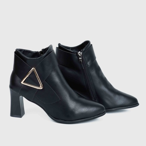 Stylish Belt Buckle High Heeled Boots for Women - Black |image