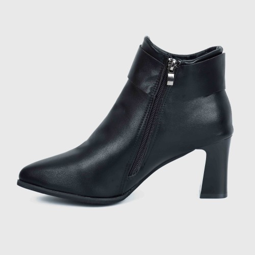 Stylish Belt Buckle High Heeled Boots for Women - Black |image