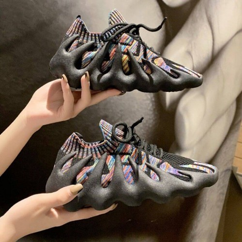 Comfortable Sole Lace Up Contrast Women’s Sneakers - Black |image