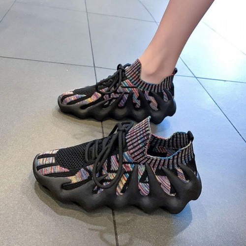 Comfortable Sole Lace Up Contrast Women’s Sneakers - Black |image