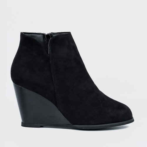 Women’s Stylish Side Zipper Chunky Wedge Ankle Boots - Black |image