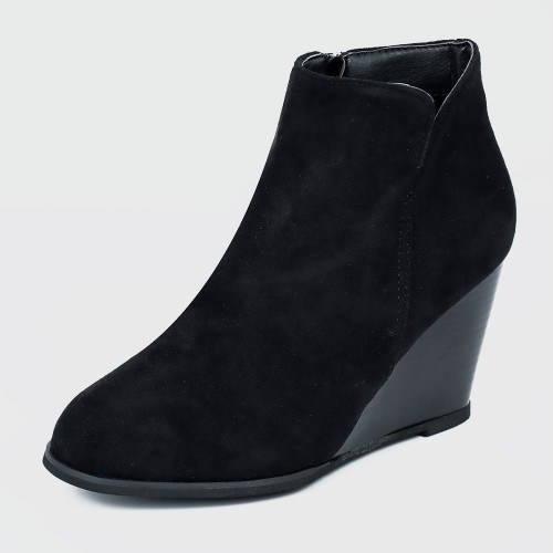 Women’s Stylish Side Zipper Chunky Wedge Ankle Boots - Black |image