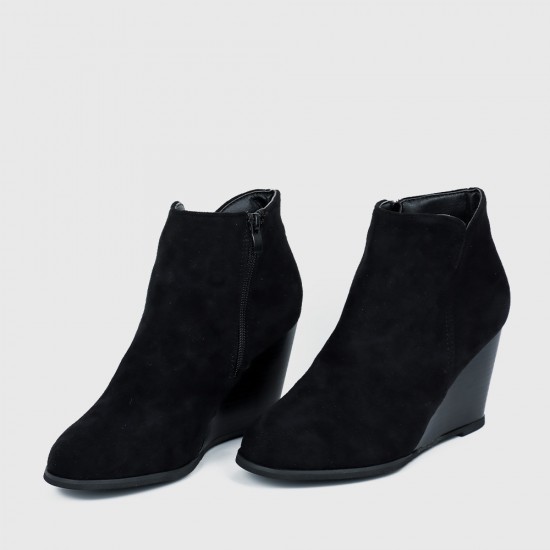 Women’s Stylish Side Zipper Chunky Wedge Ankle Boots - Black |image