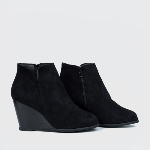 Women’s Stylish Side Zipper Chunky Wedge Ankle Boots - Black |image