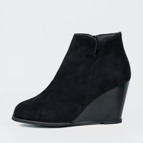 Women’s Stylish Side Zipper Chunky Wedge Ankle Boots - Black |image