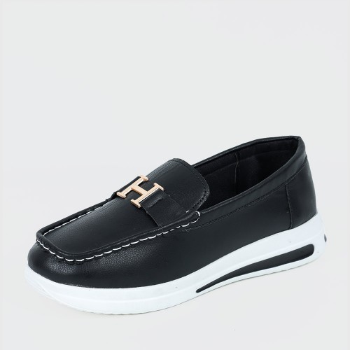 Vintage Style Platform Women's Loafer Flats - Black |image