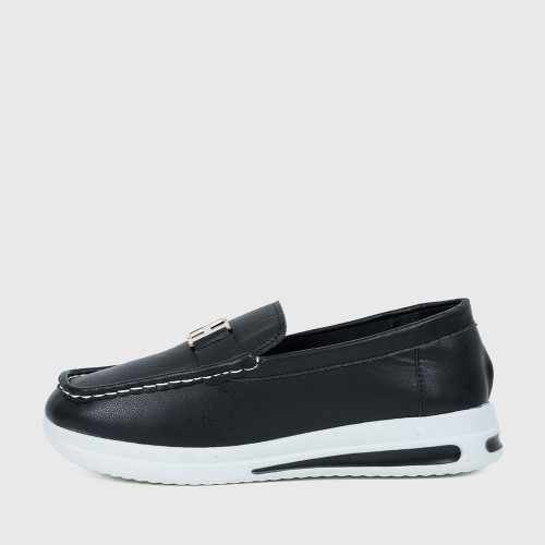 Vintage Style Platform Women's Loafer Flats - Black |image