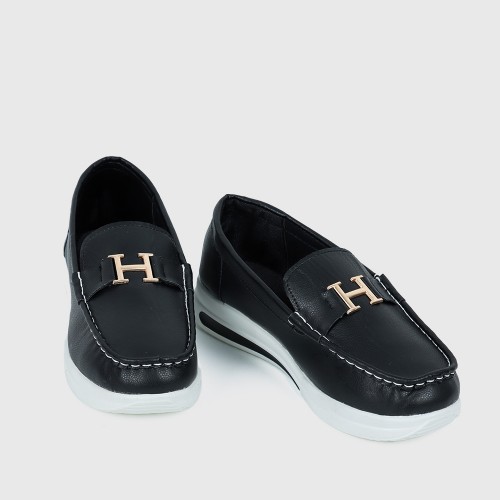 Vintage Style Platform Women's Loafer Flats - Black |image
