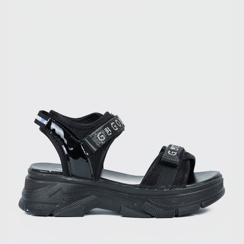 Dual Strapped Casual Platform Velcro Sports Sandals- Black |image