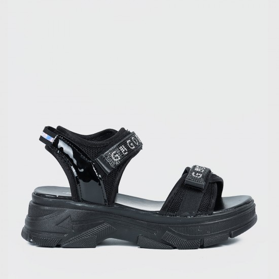Dual Strapped Casual Platform Velcro Sports Sandals- Black |image