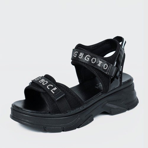 Dual Strapped Casual Platform Velcro Sports Sandals- Black |image