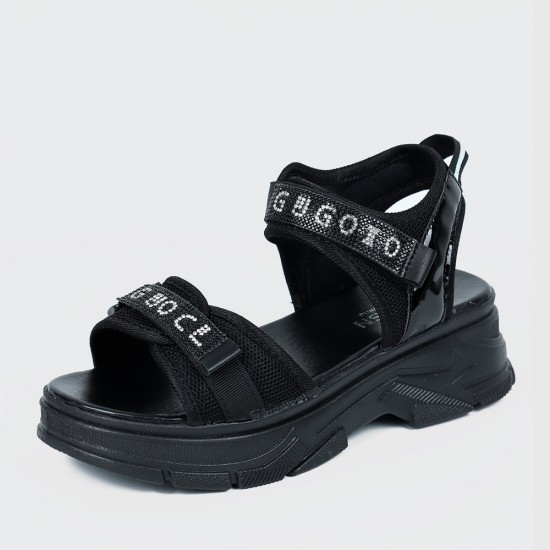 Dual Strapped Casual Platform Velcro Sports Sandals- Black |image