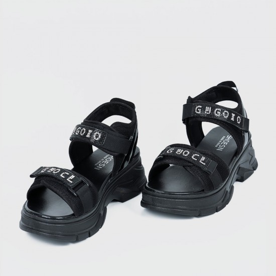 Dual Strapped Casual Platform Velcro Sports Sandals- Black |image