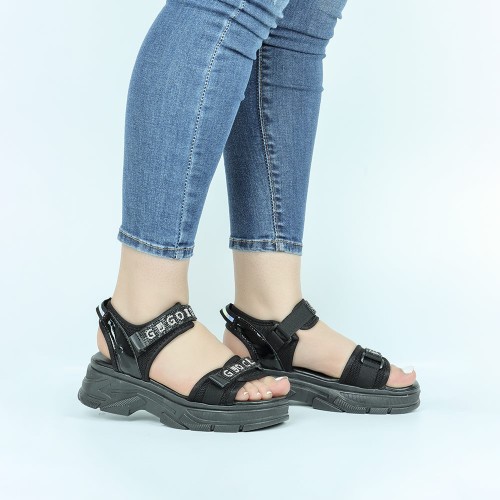 Dual Strapped Casual Platform Velcro Sports Sandals- Black |image