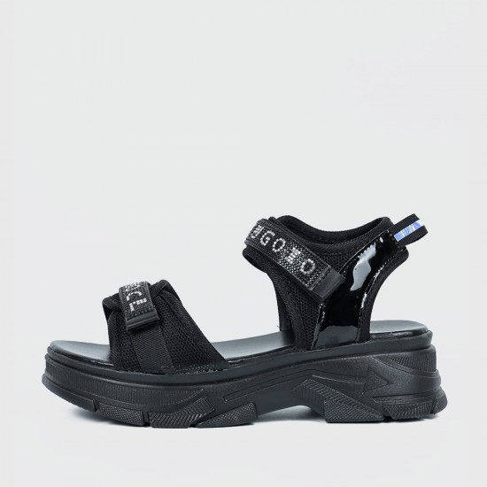 Dual Strapped Casual Platform Velcro Sports Sandals- Black |image