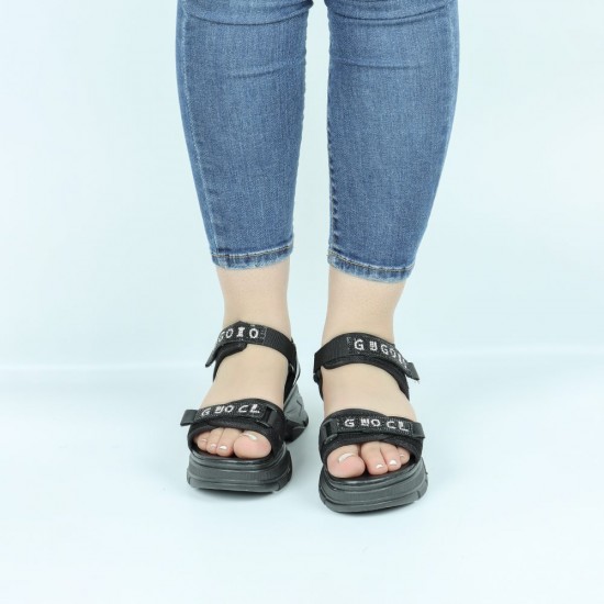 Dual Strapped Casual Platform Velcro Sports Sandals- Black |image