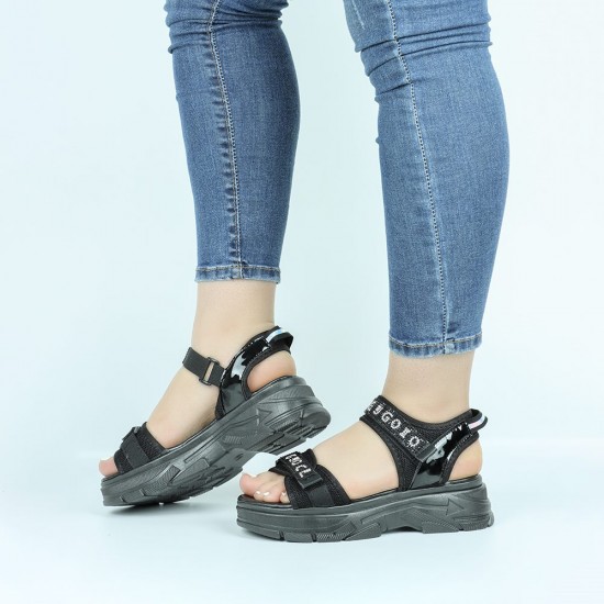 Dual Strapped Casual Platform Velcro Sports Sandals- Black |image
