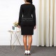 Formal Split Neck Long Sleeved Peplum Midi Dress - Black |image