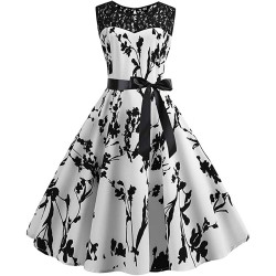 Women's Vintage Sleeveless Lace Splice Party Midi Dress - White 