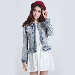 Slim Fit Button Down Fitted Denim Jacket for Women - Light Blue