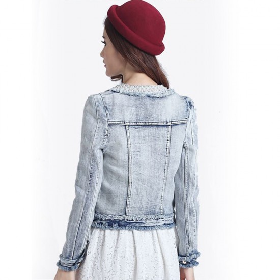Slim Fit Button Down Fitted Denim Jacket for Women - Light Blue |image