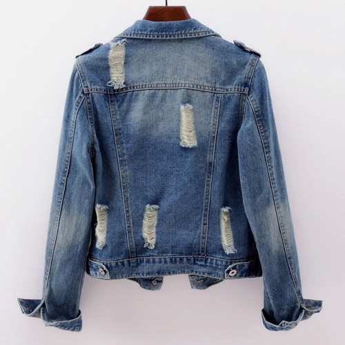Korean Style Elbow Sleeved Ripped Denim Ladies Jacket - Blue |image