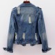 Korean Style Elbow Sleeved Ripped Denim Ladies Jacket - Blue |image