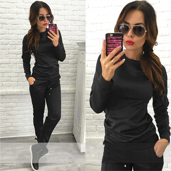 Casual Two Piece Pullover Top Pant Tracksuit for Women Casual Two Piece Pullover Tracksuit for Women - Black |image