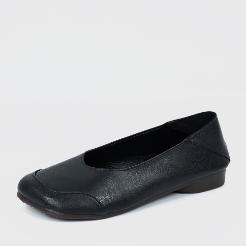 Stylish Round Toe Slip On Flat Shoe for Women - Black |image