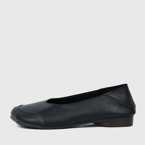 Stylish Round Toe Slip On Flat Shoe for Women - Black |image
