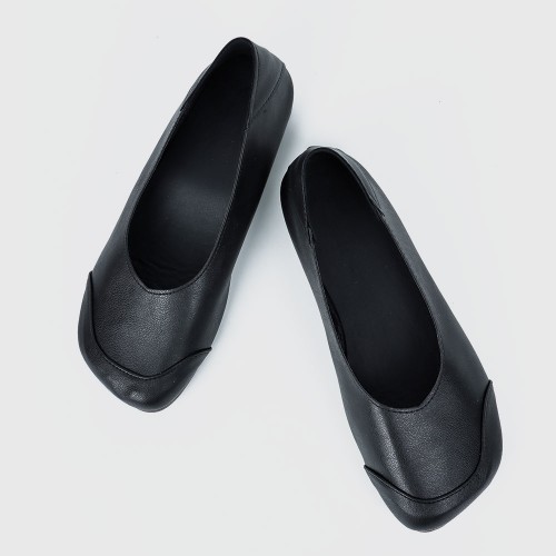 Stylish Round Toe Slip On Flat Shoe for Women - Black |image