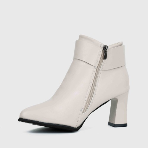 Stylish Belt Buckle High Heeled Boots for Women - Cream |image