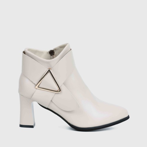 Stylish Belt Buckle High Heeled Boots for Women - Cream |image