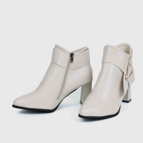 Stylish Belt Buckle High Heeled Boots for Women - Cream |image