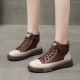 Women’s Lace Up Sport Style Two Tone High Top Sneakers - Brown |image