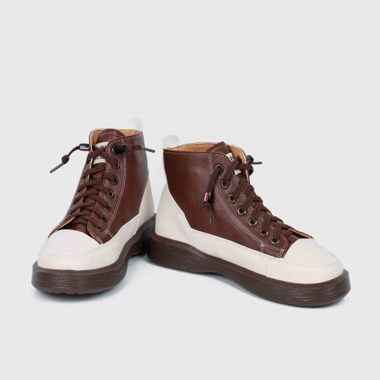 Women’s Lace Up Sport Style Two Tone High Top Sneakers - Brown Women’s Lace Up Sport Style Two Tone High Top Sneakers - Brown |image