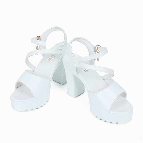 Women’s High Heeled Buckle Closure Sandals - White |image