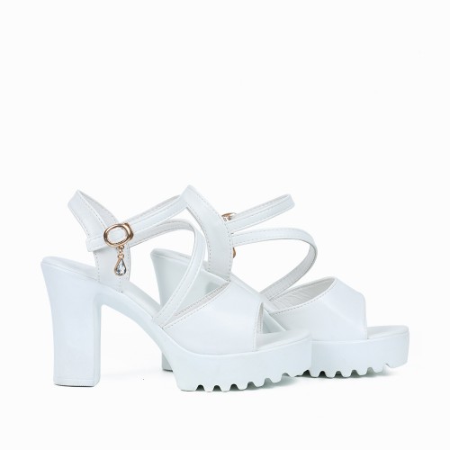 Women’s High Heeled Buckle Closure Sandals - White |image