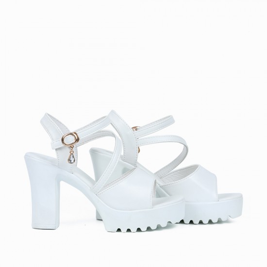 Women’s High Heeled Buckle Closure Sandals - White Women’s High Heeled Buckle Closure Sandals - White |image