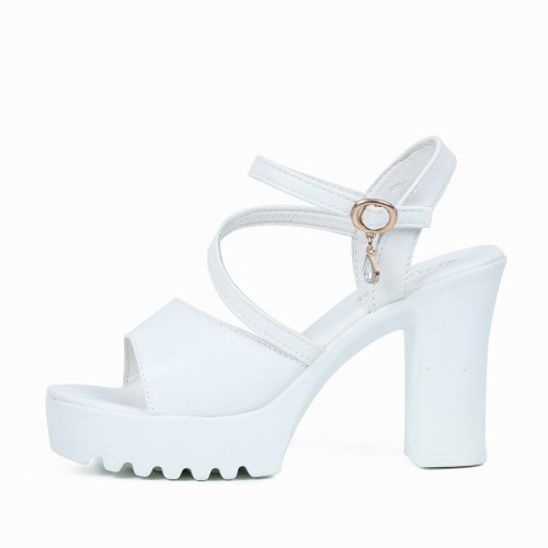 Women’s High Heeled Buckle Closure Sandals - White |image