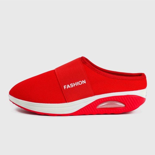 Women’s Knit Style Breathable Air Cushion Slippers - Red |image