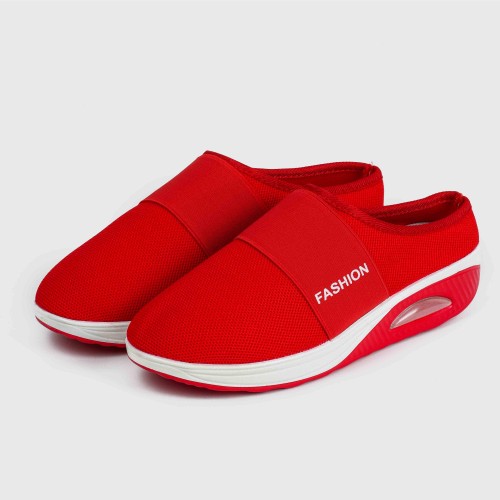 Women’s Knit Style Breathable Air Cushion Slippers - Red |image